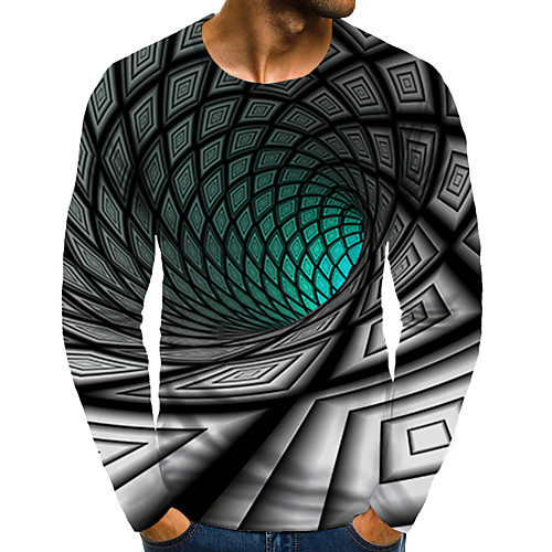 

Men's T shirt Shirt 3D Print Graphic Optical Illusion 3D Plus Size Print Long Sleeve Daily Tops Chic & Modern Round Neck Green / Sports