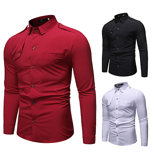 

Men's Shirt non-printing Solid Colored Color Block Plus Size Long Sleeve Party Tops Elegant Vintage White Black Red