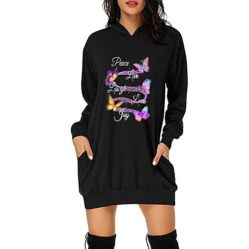 

Women's Sheath Dress Short Mini Dress White Black Red Long Sleeve Print Print Fall Hooded Elegant Christmas 2021 S M L XL XXL 3XL