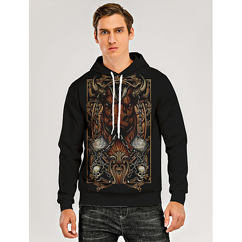 

Men's Pullover Hoodie Sweatshirt Animal Patterned Graphic 3D Front Pocket Hooded Daily 3D Print 3D Print Casual Hoodies Sweatshirts Long Sleeve Black