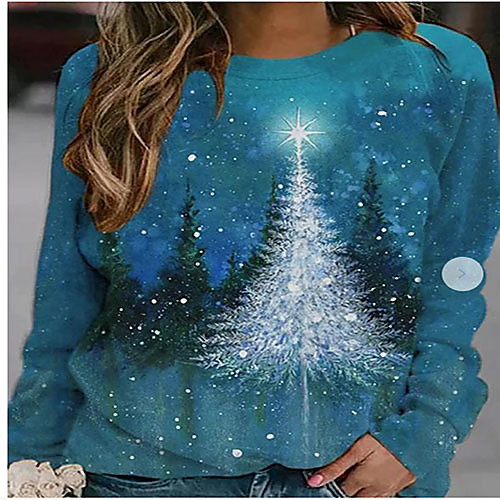 

Women's Hoodie Sweatshirt Christmas Tree Christmas Christmas Hoodies Sweatshirts Loose Blue