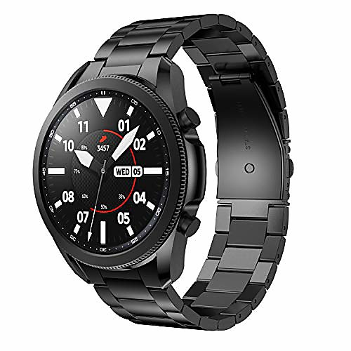 

metal bands compatible with galaxy watch 3 45mm bands, solid stainless steel watch bands replacement metal strap for galaxy watch 3 45mm smart watch - black