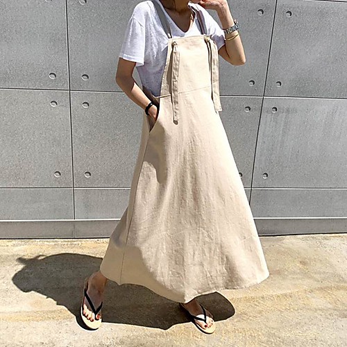 

Women's Swing Dress Midi Dress Black Navy Blue Beige Sleeveless Solid Color Lace up Fall Off Shoulder Elegant Casual Oversized 2021 S M L XL XXL 3XL 4XL 5XL / Plus Size / Plus Size