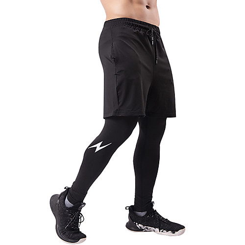 

Men's Running Shorts With Tights Athletic Base Layer Bottoms 2 in 1 Liner Winter Fitness Gym Workout Running Training Exercise Breathable Quick Dry Moisture Absorbent Normal Sport Black