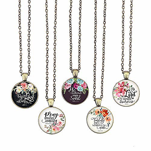 

bible verse pendant necklace christian songs and hymns glass cabochon pendant inspired necklace with 24 inches chain handmade for gifts 5pcs (bible 7, bible verses)