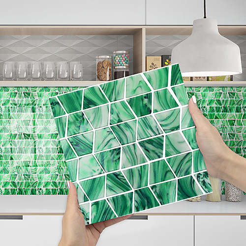 

Imitation Epoxy Tile Sticker Green Mosaic Water Corrugated Wall Sticker House Renovation DIY Self-adhesive PVC Wallpaper Painting Kitchen Waterproof and Oilproof Wall Sticker