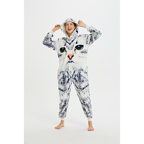 

Adults' Kigurumi Pajamas Cat Onesie Pajamas Flannel Fabric Gray Cosplay For Men and Women Animal Sleepwear Cartoon Festival / Holiday Costumes