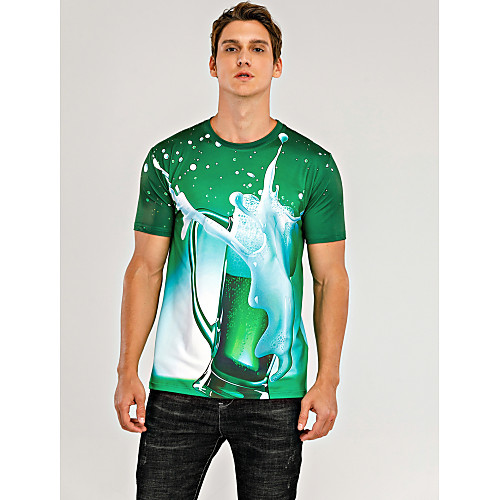 

Men's T shirt Shirt 3D Print Graphic Beer Plus Size Print Short Sleeve Daily Tops Basic Streetwear Round Neck Purple Yellow Green / Summer / Club