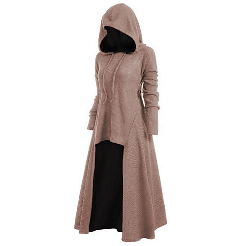 

Women's Shift Dress Midi Dress Blushing Pink Wine Khaki Green Dusty Blue Black Brown Long Sleeve Solid Color Patchwork Fall Spring Round Neck Hooded Casual Loose 2021 S M L XL XXL 3XL 4XL 5XL / Maxi