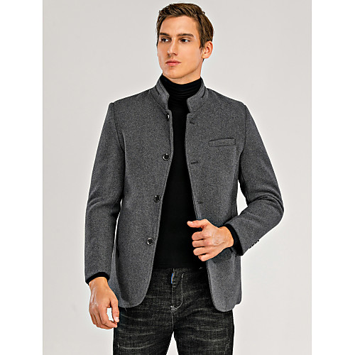 

Men's Overcoat Daily Fall & Winter Long Coat Stand Collar Regular Fit Basic Jacket Long Sleeve Solid Colored Wine Gray