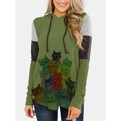 

Women's Hoodie Pullover Cat Animal Patterned Daily Casual Hoodies Sweatshirts Blue Green