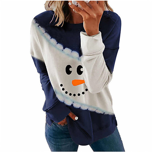 

Women's Christmas Blouse Graphic Prints Long Sleeve Print Round Neck Christmas Tops Loose Blue Purple Green