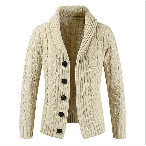 

Men's Knitted Solid Color Cardigan Acrylic Fibers Long Sleeve Sweater Cardigans Crew Neck Fall Winter Beige