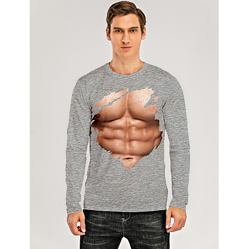 

Men's T shirt 3D Print Graphic 3D Muscle Print Long Sleeve Daily Tops Gray