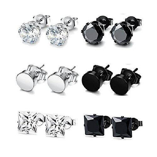 

stainless steel stud earrings for men women cz round earrings black 9mm