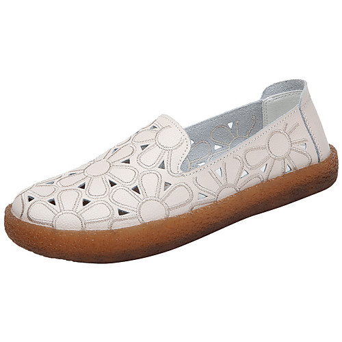 

Women's Flats Comfort Shoes Flat Heel Round Toe Casual Daily Walking Shoes Cowhide Flower Solid Colored White Black Beige