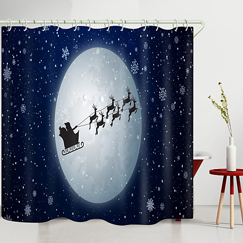 

Christmas Full Moon Santa Digital Printing Shower Curtain Shower Curtains Hooks Modern Polyester New Design