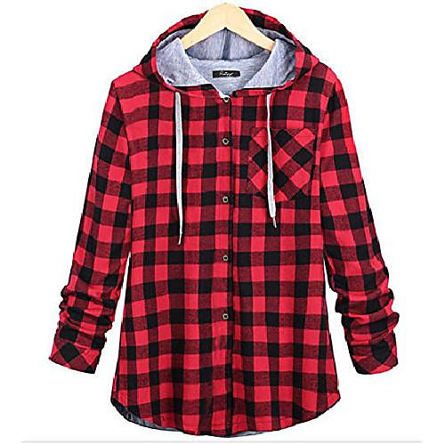 

women's slim long section plaid hooded cardigan coat jacket_s_red