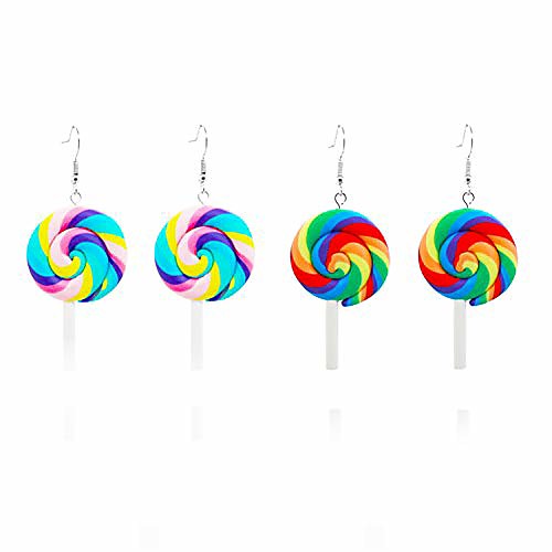 

colorful rainbow lollipop dangle earrings sweet lovely swirl lollipop candy pendant drop earrings sugar sweets set for women girl (iridescent)