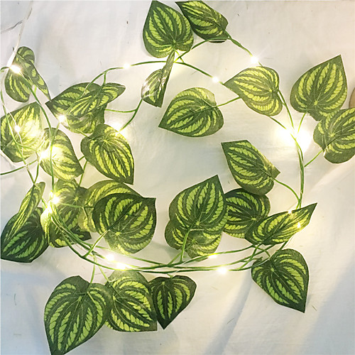 

1X 2M Artificial Silk Green Ivy Leaf Vine LED String Lights For Home Wedding Xmas Party Hanging Garland Flexible String AA Battery Power Lighting (Come without Battery)