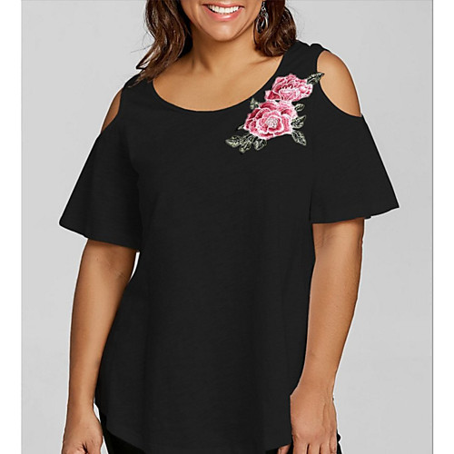 

Women's Plus Size Blouse Shirt Plain Embroidered Round Neck Streetwear Tops White Black