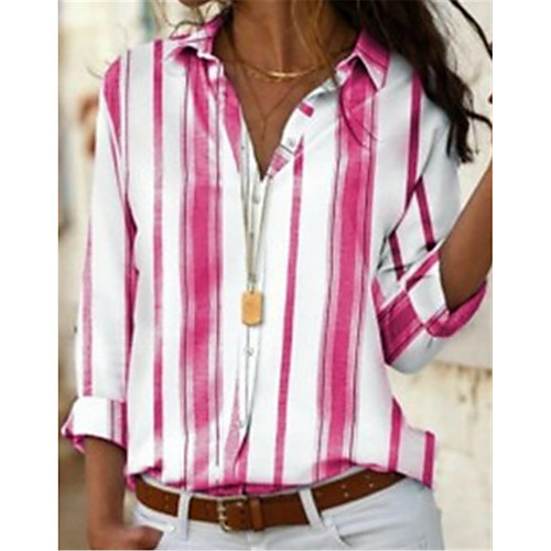 

Women's Plus Size Blouse Shirt Striped Long Sleeve Shirt Collar Basic Tops Yellow Blushing Pink Gray