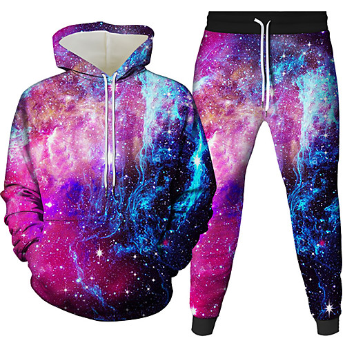 

Men's 3D Hoodies Set Graphic 3D 2 Piece Hooded Daily 3D Print Casual Hoodies Sweatshirts Long Sleeve Blue Purple Yellow