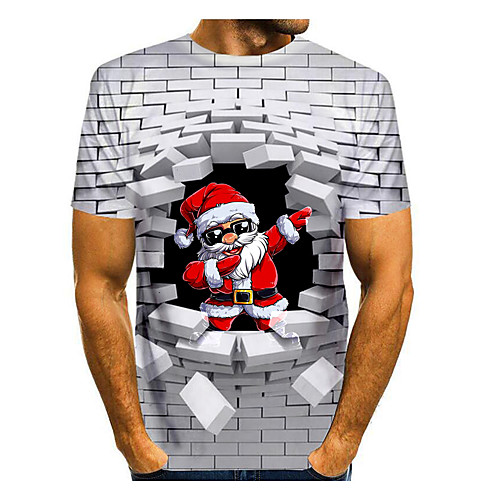 

Men's T shirt 3D Print Graphic 3D Animal Print Short Sleeve Christmas Tops Round Neck White