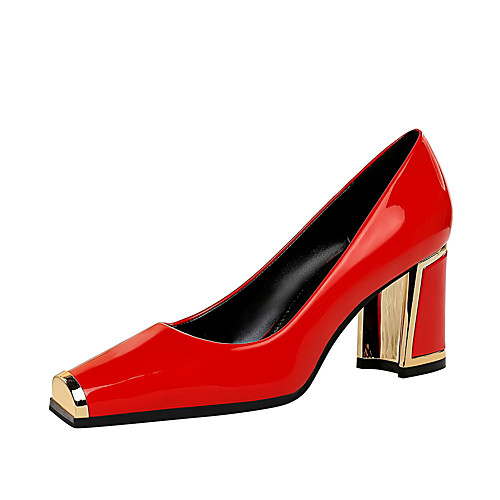 

Women's Heels Block Heel Square Toe Casual Daily Walking Shoes Patent Leather Almond Black Red