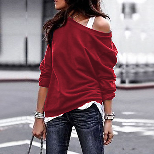 

Women's T shirt Plain Long Sleeve Round Neck Basic Tops Loose Wine Army Green Black