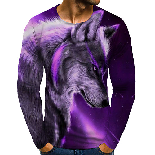 

Men's T shirt 3D Print Graphic Animal Plus Size Print Long Sleeve Daily Tops Purple