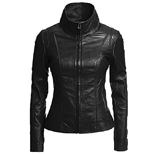

womens classic black genuine Faux Leather Jacket l896-xl