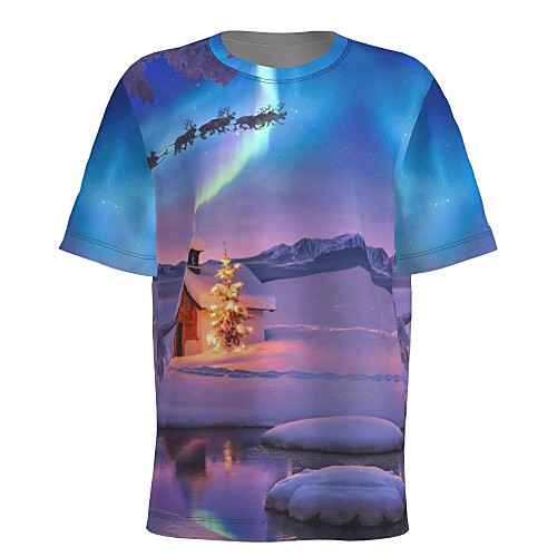 

Men's T shirt 3D Print Graphic Scenery 3D Print Short Sleeve Christmas Tops Round Neck Purple