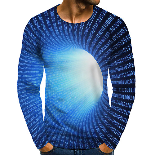 

Men's T shirt Shirt 3D Print Graphic Optical Illusion 3D Plus Size Print Long Sleeve Daily Tops Round Neck Blue / Sports