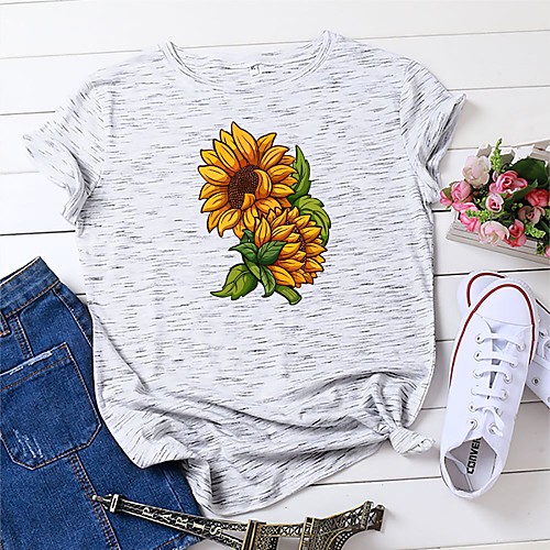 

Women's T shirt Floral Graphic Prints Print Round Neck Tops 100% Cotton Basic Basic Top White Black Yellow