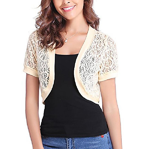 

Women's Coat Solid Color Sweet Style Hollow Out Fall Coat Short Party Short Sleeve 416 Navy black / Spring / Lace