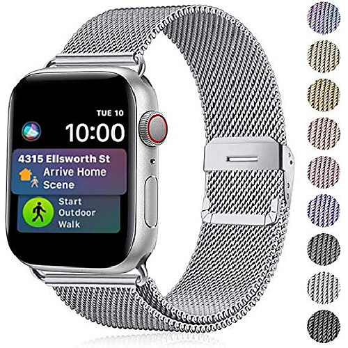 

compatible with apple watch band 42mm 44mm 40mm 38mm stainless steel mesh wristband loop replacement band for iwatch series 6 SE 5 4 3 2 1,silver