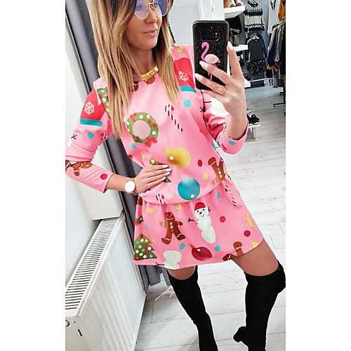 

Women's A Line Dress Short Mini Dress Rainbow Long Sleeve Print Patchwork Print Fall Round Neck Casual Christmas 2021 S M L XL