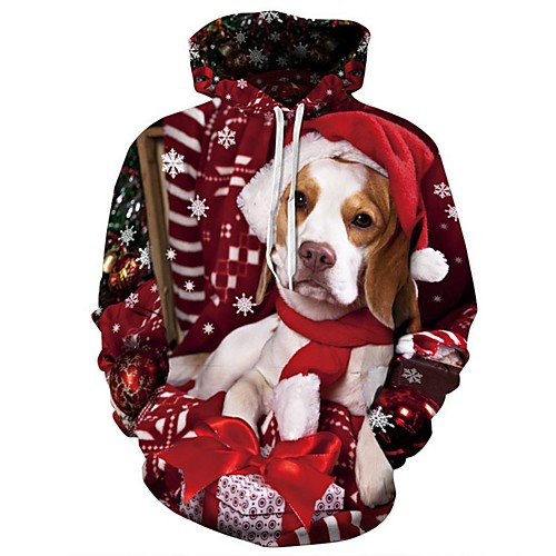 

Men's Pullover Hoodie Sweatshirt Graphic 3D Ugly Christmas Hooded Christmas 3D Print Casual Christmas Hoodies Sweatshirts Long Sleeve Loose Red / Animal