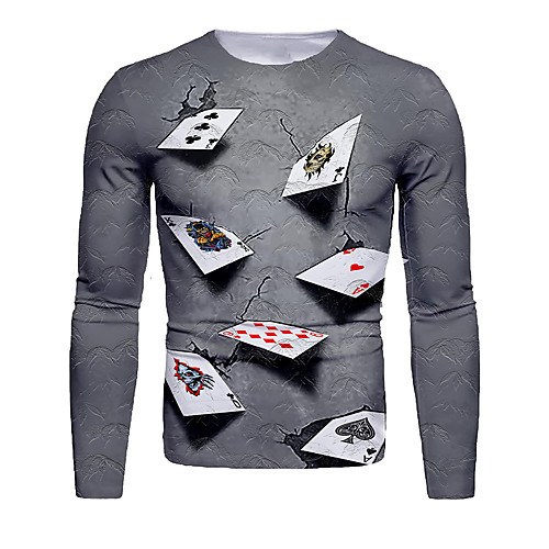 

Men's T shirt 3D Print Graphic 3D Print Long Sleeve Daily Tops Gray