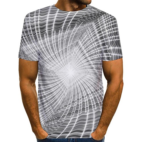 

Men's T shirt Shirt 3D Print Graphic Print Short Sleeve Daily Tops Streetwear Round Neck Rainbow Gray
