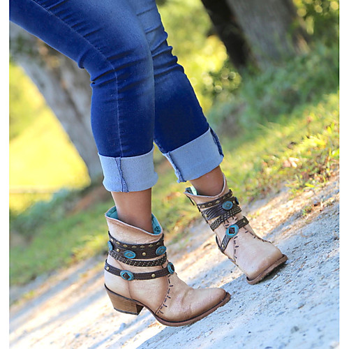 

Women's Boots Chunky Heel Round Toe Daily PU Synthetics Beige