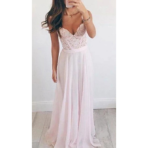 

A-Line Beautiful Back Sexy Wedding Guest Formal Evening Dress V Neck Sleeveless Floor Length Chiffon with Sash / Ribbon Appliques 2021