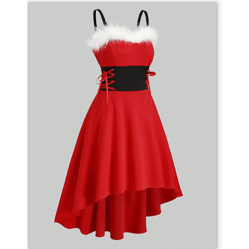 

Women's Swing Dress Knee Length Dress Green Black Red Sleeveless Solid Color Lace up Patchwork Winter Off Shoulder Casual Christmas Loose 2021 S M L XL XXL