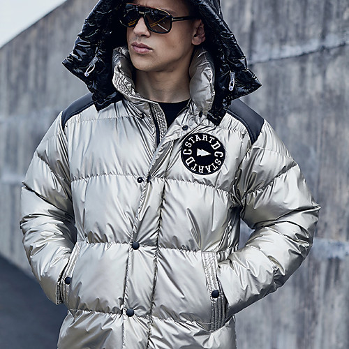 

Men's Padded Regular Coat Regular Fit Jacket Letter Silver Gold