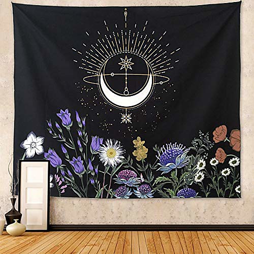 

floral tapestry moon flowers tapestry wall hanging colorful plants wall tapestry vintage black and white tapestry for bedroom wall hanging for meditation(flower, 51.2 x 59.1-(130x150cm))