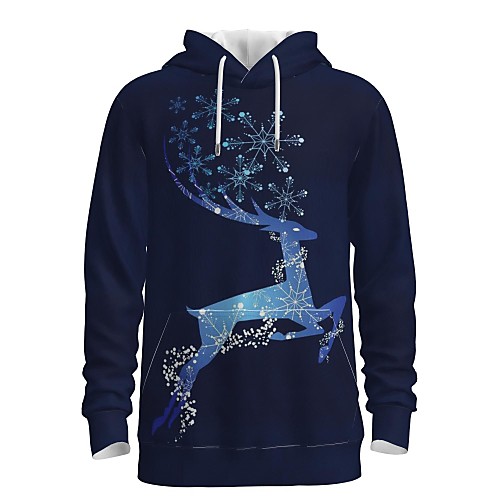 

Men's Pullover Hoodie Sweatshirt Graphic 3D Reindeer Front Pocket Hooded Christmas Daily 3D Print 3D Print Christmas Hoodies Sweatshirts Long Sleeve Navy Blue