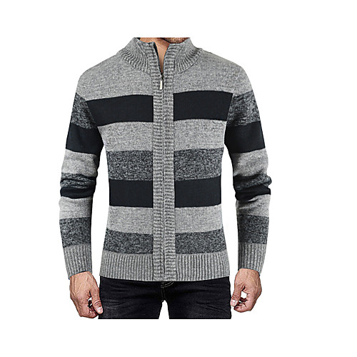 

Men's Knitted Check Cardigan Acrylic Fibers Long Sleeve Sweater Cardigans Stand Collar Fall Winter Black Blue Light gray