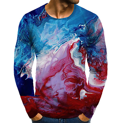 

Men's T shirt Shirt 3D Print Graphic Plus Size Print Long Sleeve Daily Tops Round Neck Blue / Sports