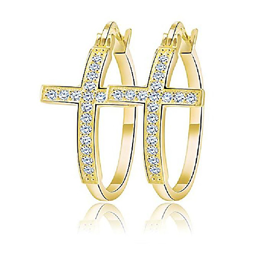 

religious cross hoop earrings for women cubic zirconia gold plated by